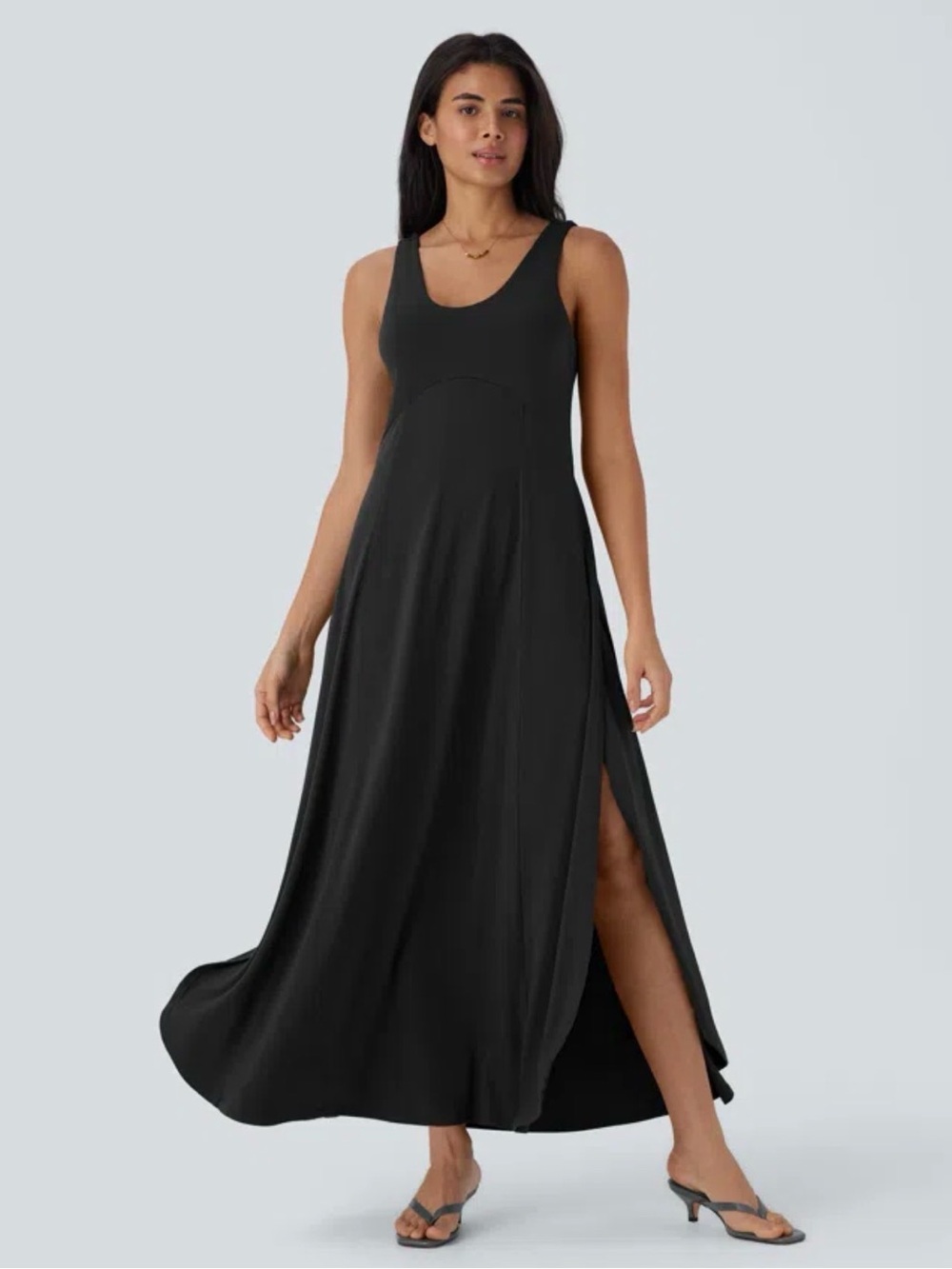 HALARA Black Sleeveless Maxi Dress with Side Slits Size S
